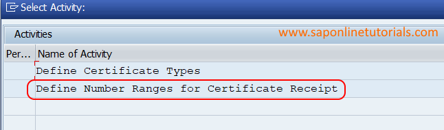 Define number ranges for certificate receipt in SAP HANA QM