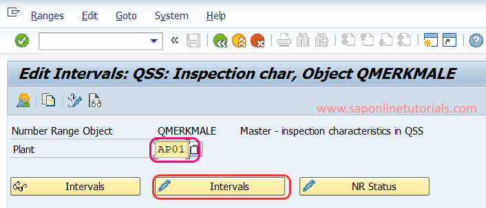 Edit intervals QSS Inspection Characteristics