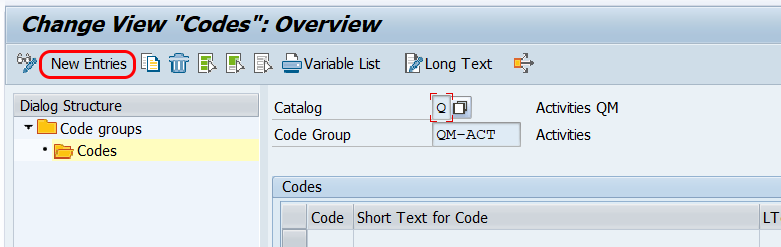 create codes in catalog in SAP QM