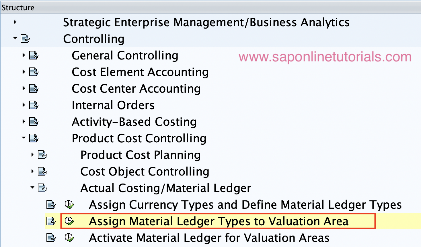 Asigne tipos de libro mayor de materiales al área de valoración en SAP S4 Hana Path