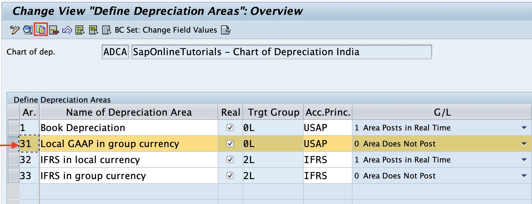 Copy depreciation areas in SAP Hana