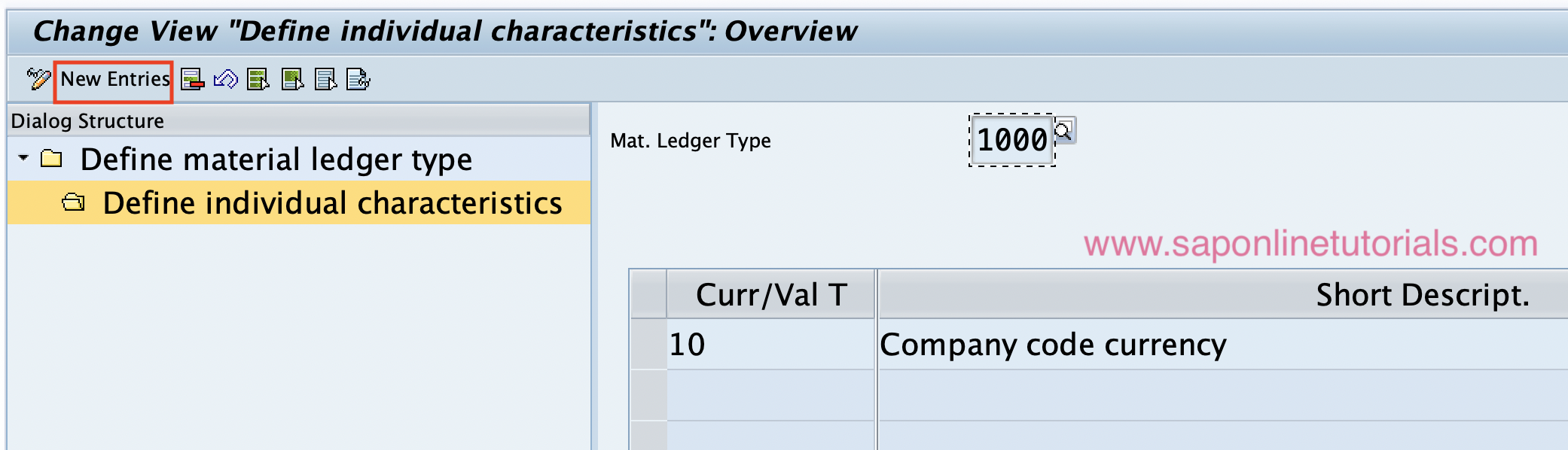 Defina un nuevo tipo de valoración para el tipo de libro mayor de materiales en SAP hana