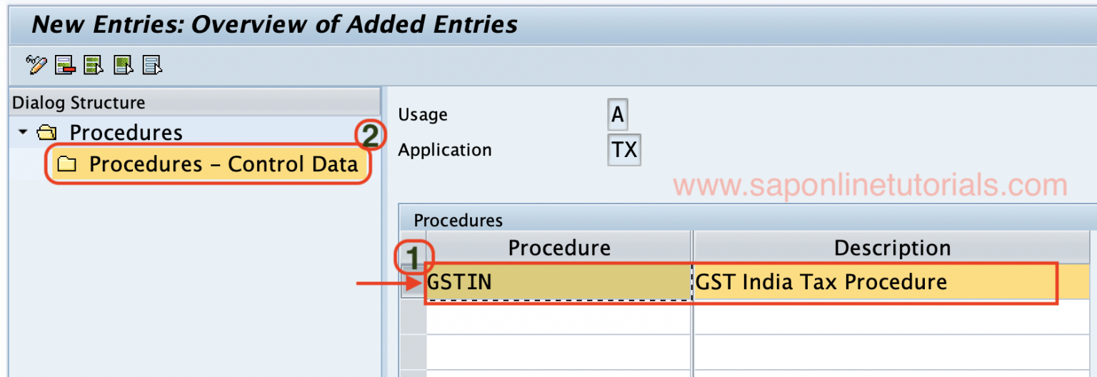 tax procedure assignment table in sap