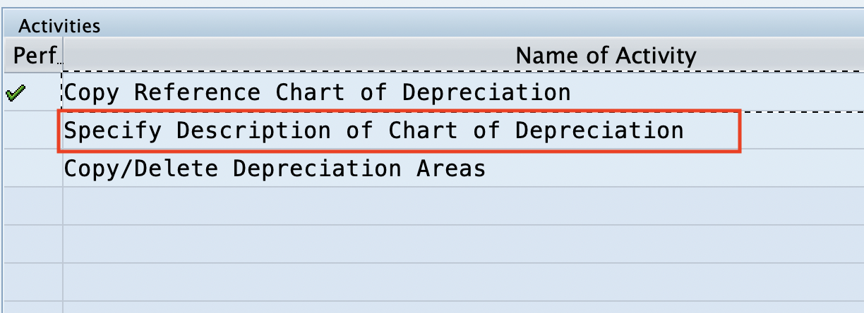Specify description of chart of Depreciation in SAP Hana