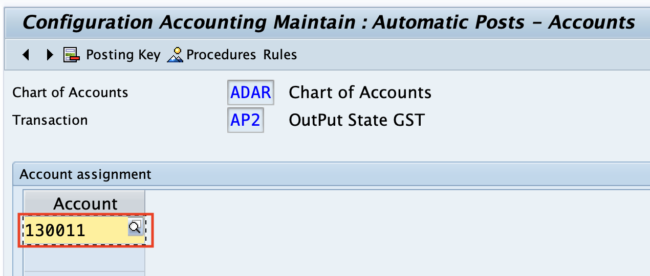 Transaction key AP2- Output Integrated GST - G:L Assignment