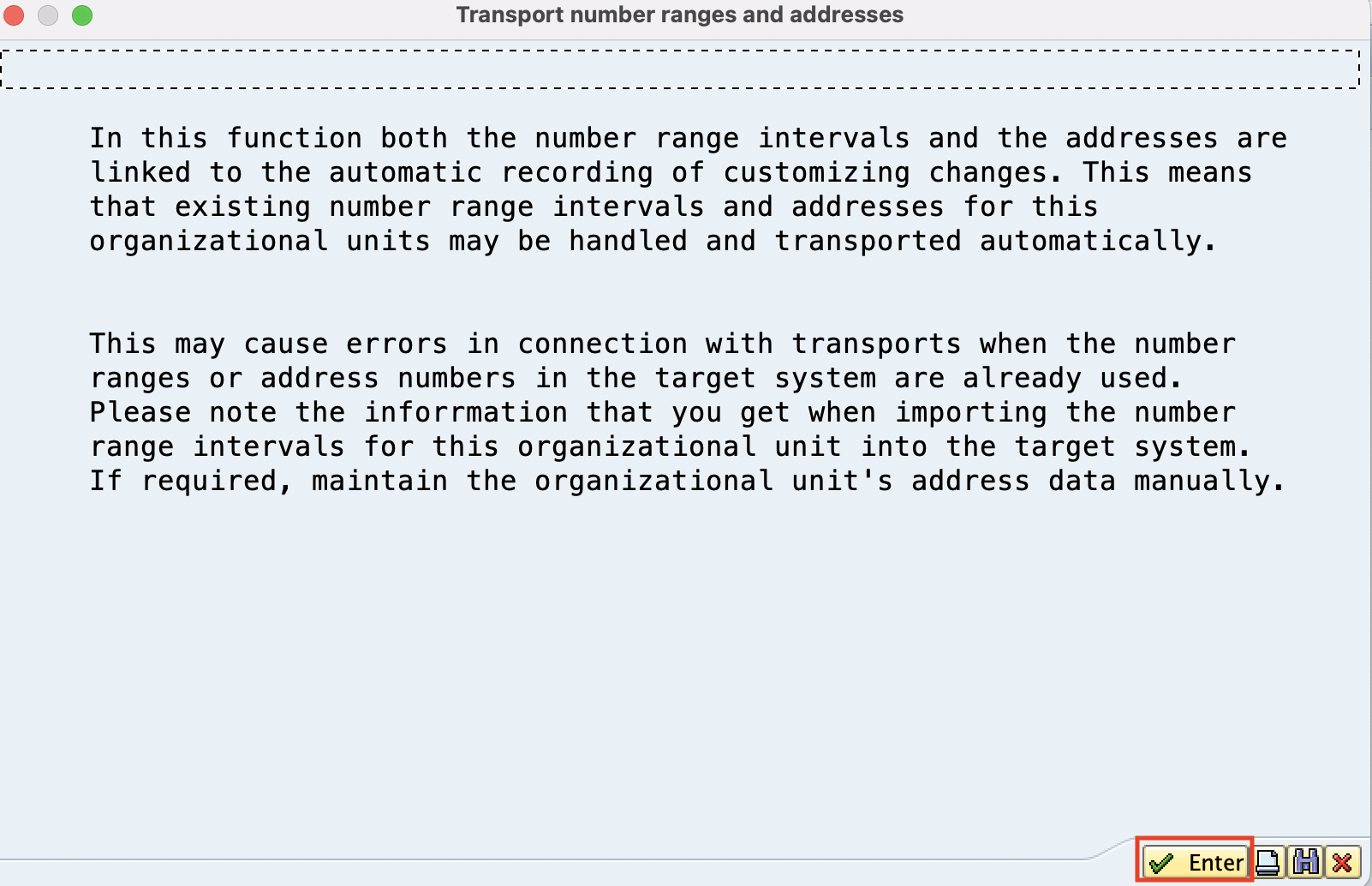 Transport number ranges and addresses in SAP Hana